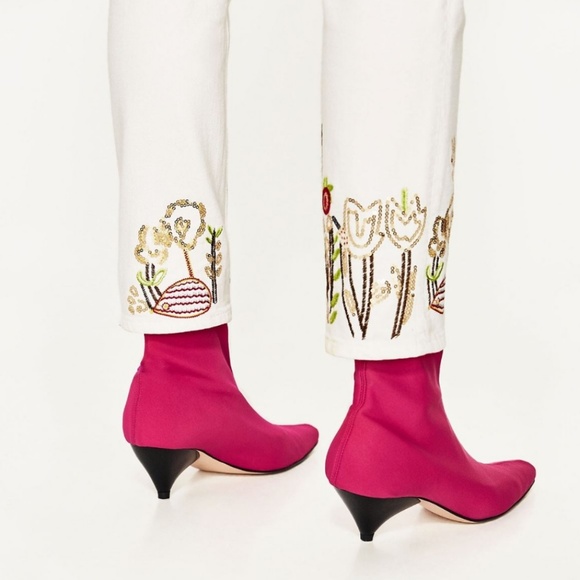 Zara Denim - Zara Embellished White Jeans